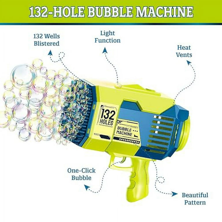 132 Holes Bubble Gun Rocket Soap Bubbles Machine Gun Shape Automatic Bazooka Bubble Blower with Light Toys for Kid Birthday Gift